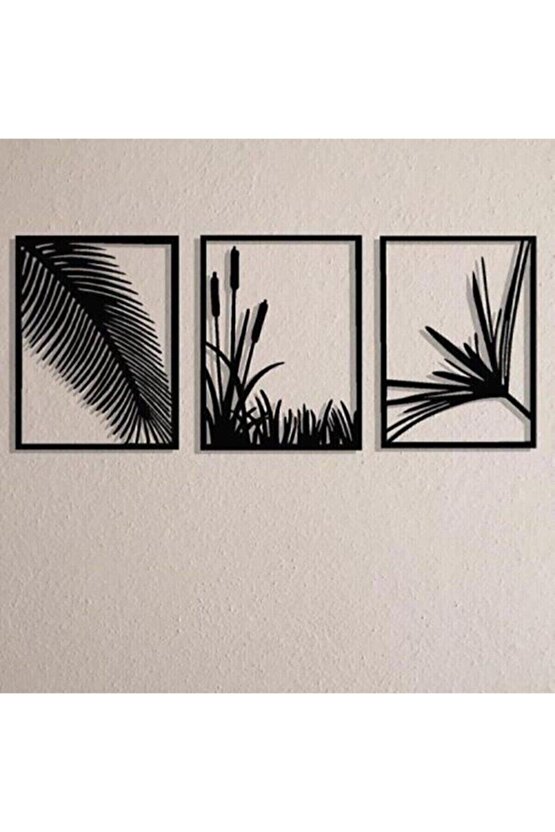 3mm Siyah Mdf Yaprak Ve Sazlık Temalı Ahşap Duvar Dekoru