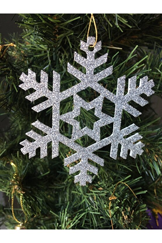 Gümüş Kar Tanesi Simli Eva Ağaç Ve Hediye Süsü 8x8cm 6lı