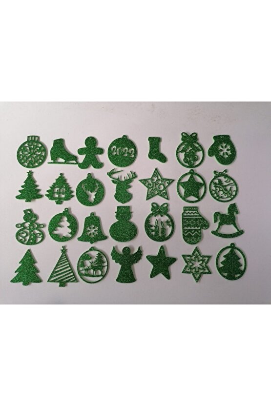 Yeşil Eva Yılbaşı Ağacı Süsü 7,5x7,5 Cm 28li