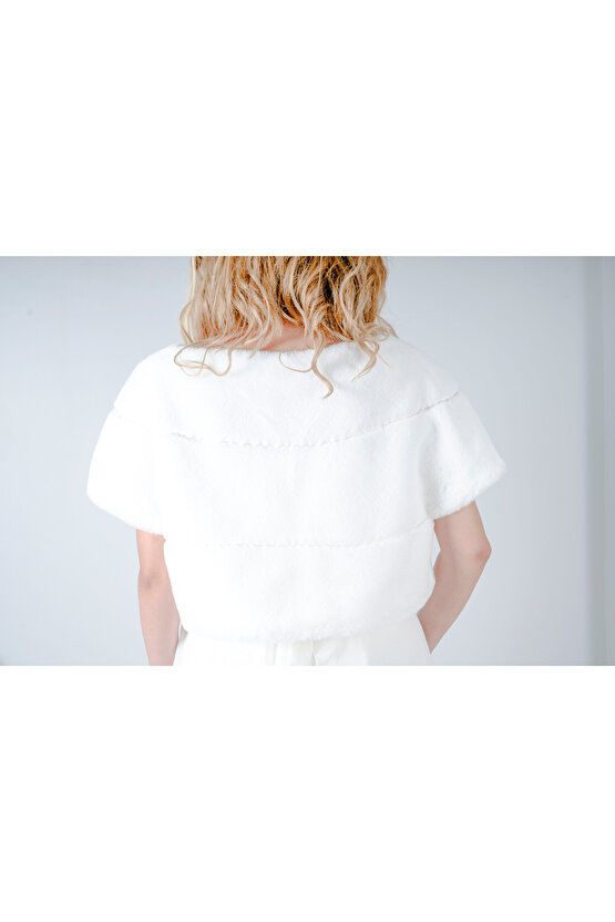 Broşlu Kısa Gelin Bolero Kırık Beyaz,etol,şal, Yelek, Gelin