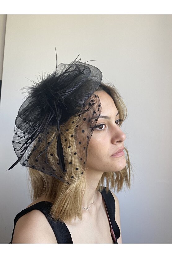 Siyah Kep Vualet Şapka Parti Aksesuarı Kostüm Şapkası Abiye Saç Aksesuarı