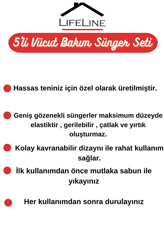 5li Vücut Bakım Ve Peeling Sünger Seti | Yumuşak Spa Ve Terapi Banyo Süngeri