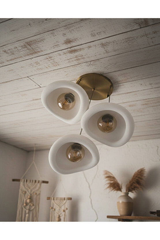 3 Lü Sarkıt Avize Rustik E27 Modern Avize Bohem Beton Görünüm (RUSTİK AMPUL HEDİYEDİR.!)