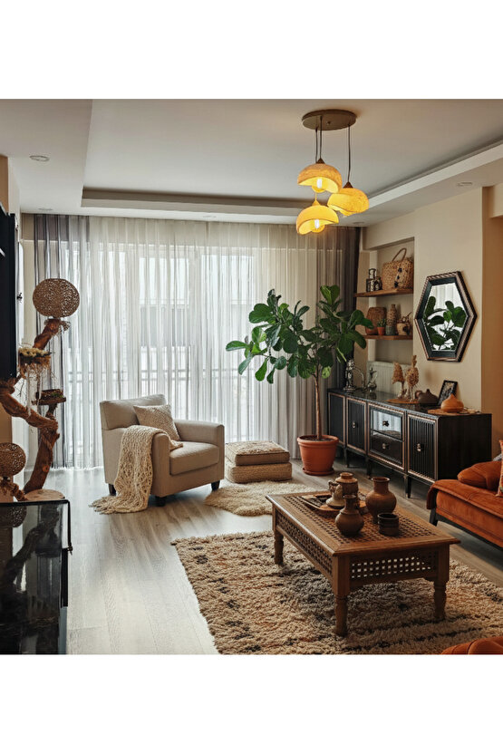 3 Lü Sarkıt Avize Rustik E27 Modern Avize Bohem Beton Görünüm (RUSTİK AMPUL HEDİYEDİR.!)