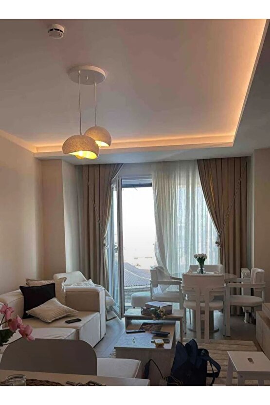 Beton Görünümlü 2li sarkıt avize Bohem Modern tarzda Rustik (E27 Ampul ile birlikte)