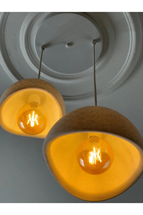 Beton Görünümlü İskandinav & Bohem Tarz 2’li Sarkıt Avize-Profesyonel Tasarım,Gün Işığı Ampul İçerir