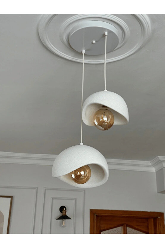 Beton Görünümlü İskandinav & Bohem Tarz 2’li Sarkıt Avize-Profesyonel Tasarım,Gün Işığı Ampul İçerir