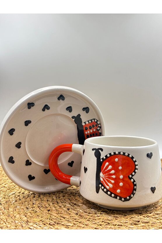 Seramik El Yapımı Altlıklı Kupa Fincan Seti