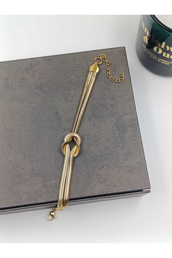 Çelik Gold İtalyan Yassı Düğüm Bileklik