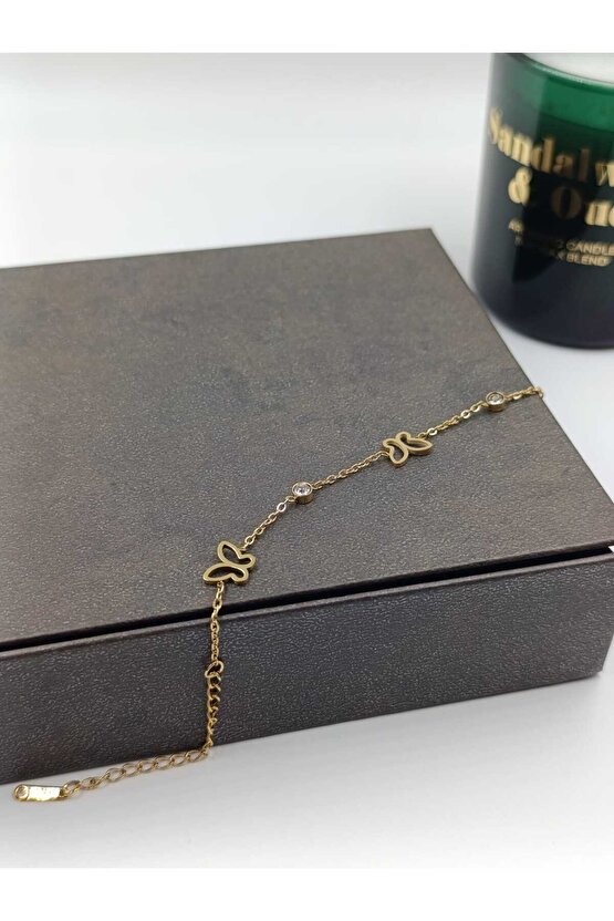 Mini Kelebek Detaylı Çelik Bileklik