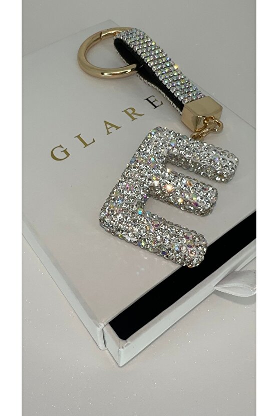 Zirkon Taşlı Simli Lüks E Harf Anahtarlık