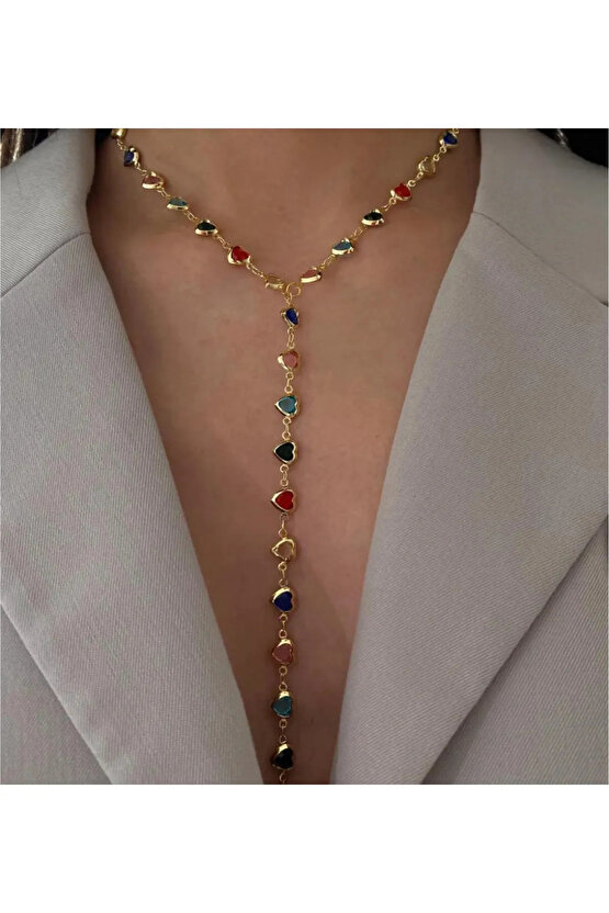 Renkli Kalpli Model Zirkon Taş Y Kolye