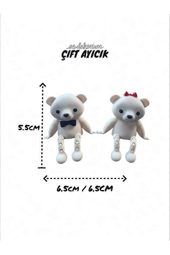 Sevimli Çift 2li Ayılar - Torpido Aksesuar - Araç Torpido Süsü - Oto Aksesuar