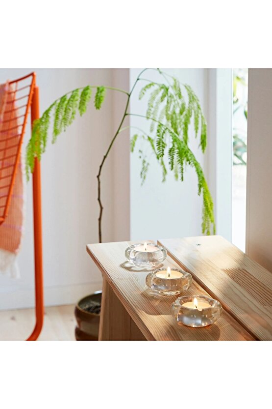 BLADFAGEL 3 lü Set 3 cm Şeffaf Cam Tealight Mumluk Şamdan