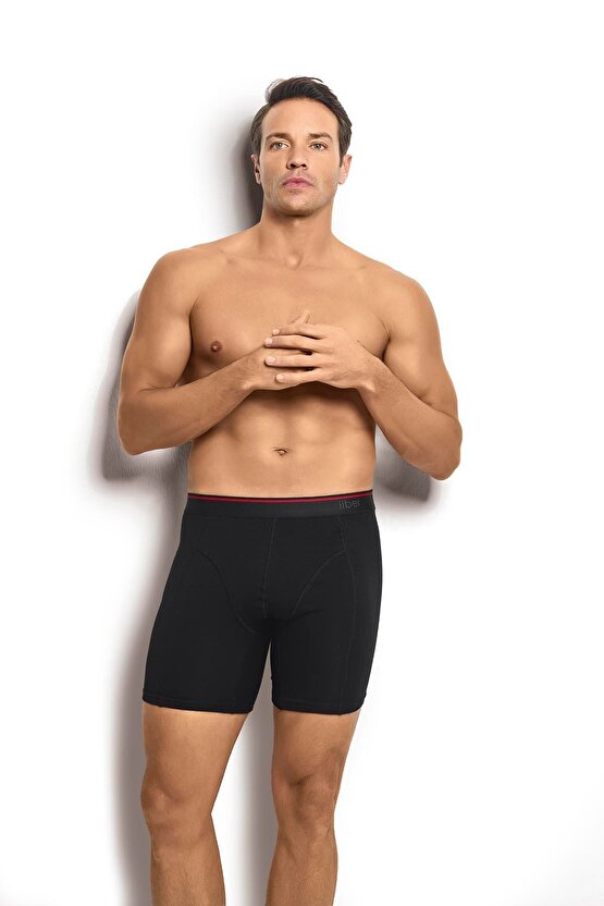 Erkek Siyah Pamuklu Likralı 3 Lü Boxer 268