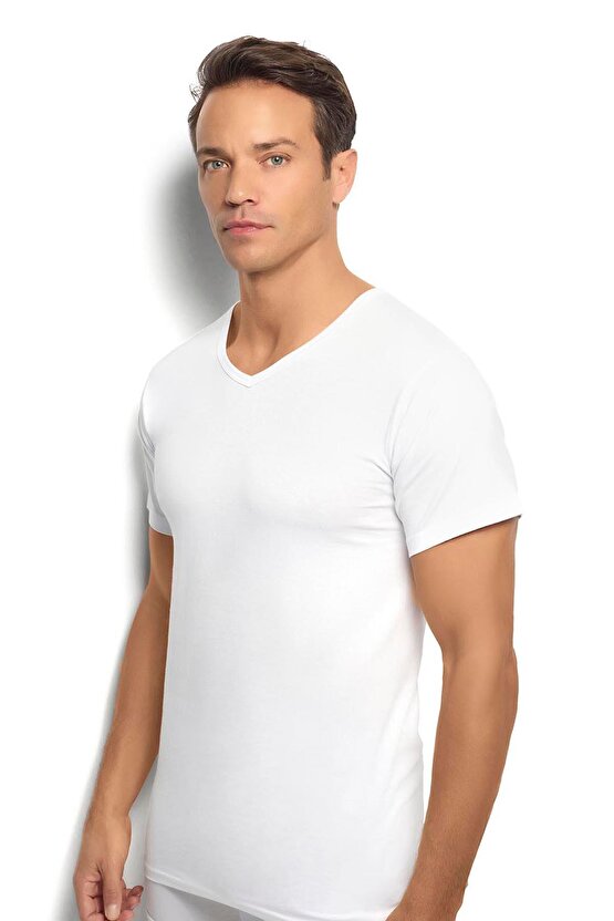 Erkek Beyaz Pamuklu V Yaka Atlet 105