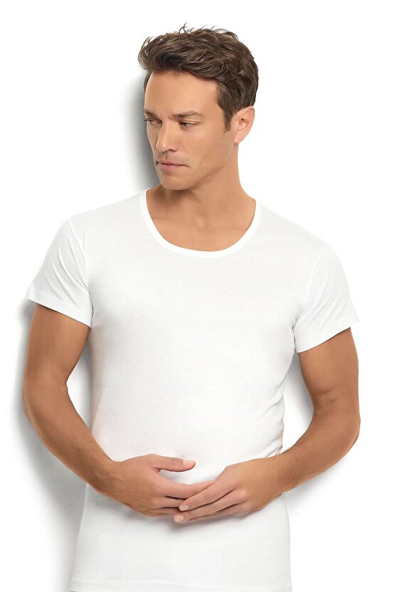 Erkek Beyaz Pamuklu Bisiklet Yaka Atlet 103