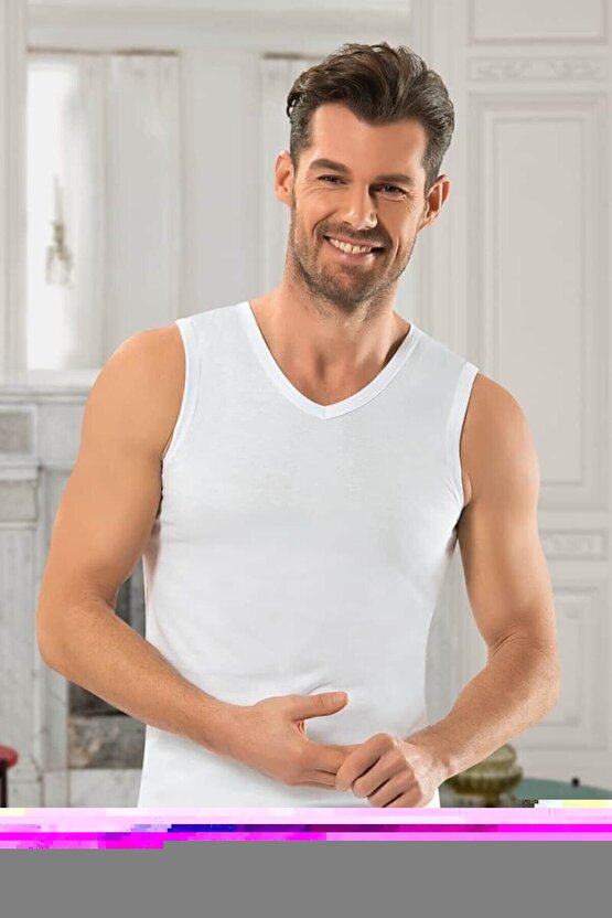 Erkek 6lı Beyaz V Yaka Sıfır Kol Pamuk Atlet 123