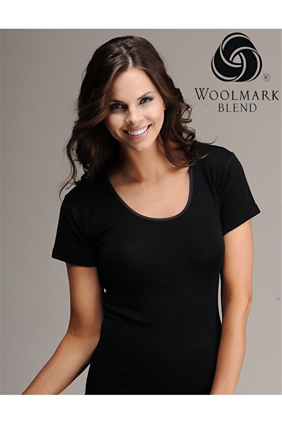 4008 Ribana Biyeli Kısa Kollu Yün Termal Üst-Siyah