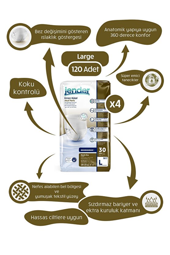 Emici Külot Large 120 Adet 30luk*4 Paket