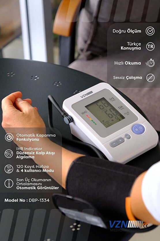 Türkçe Konuşan Kol Tipi Dijital Tansiyon Aleti 360° Premium Manşon