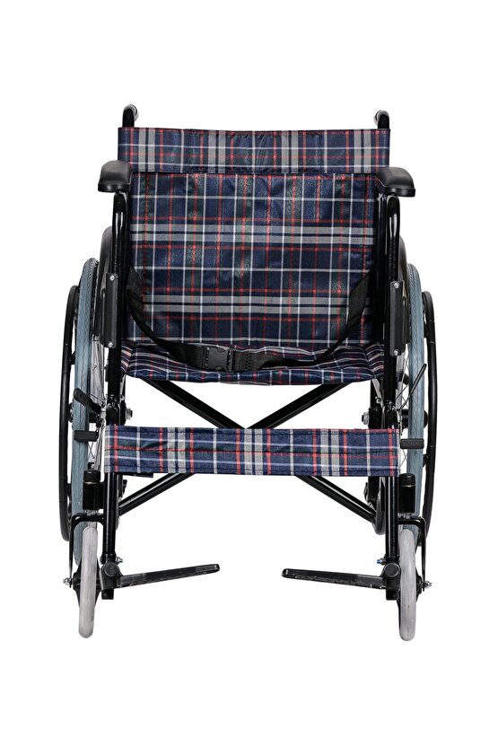 Katlanabilir Refakatçi Frenli Ekose Manuel Tekerlekli Sandalye