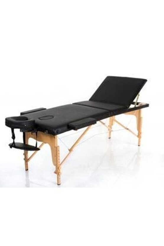 TagesanKatlanabilir 3 Parçalı Ahşap Masaj Masası,çanta Tipi Masaj Yatağı Siyah
