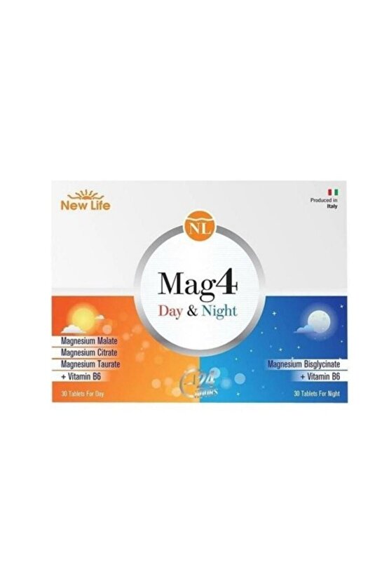 Mag4 Day & Night Magnezyum 60 Tablet Sitrat - Malat - Taurat - Bisglisinat - B6 Vitamini