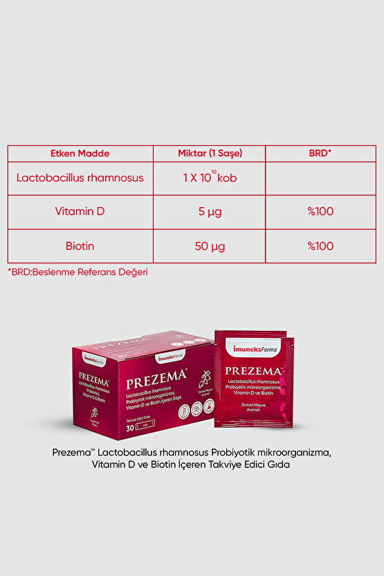 Prezema Lactobacillus Rhamnosus Probiyotik, Vitamin D, Ve Biotin Içeren Takviye Edici Gıda 30 Saşe
