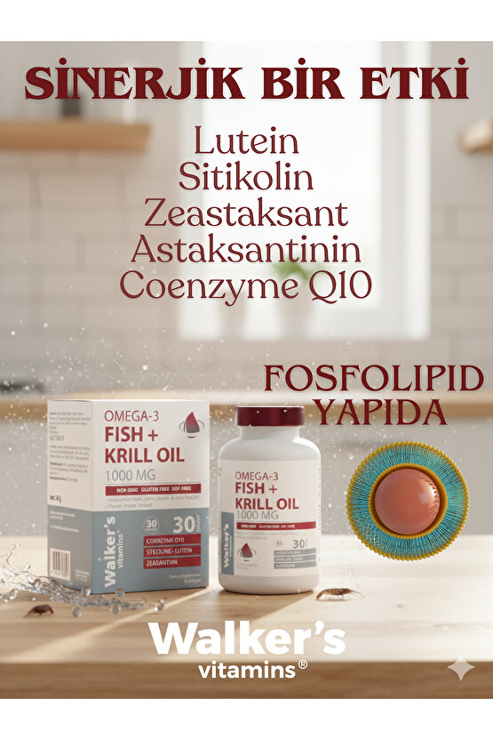 Krill Oil Omega 3 Sitikolin Lutein Q10 içeren Vitamin