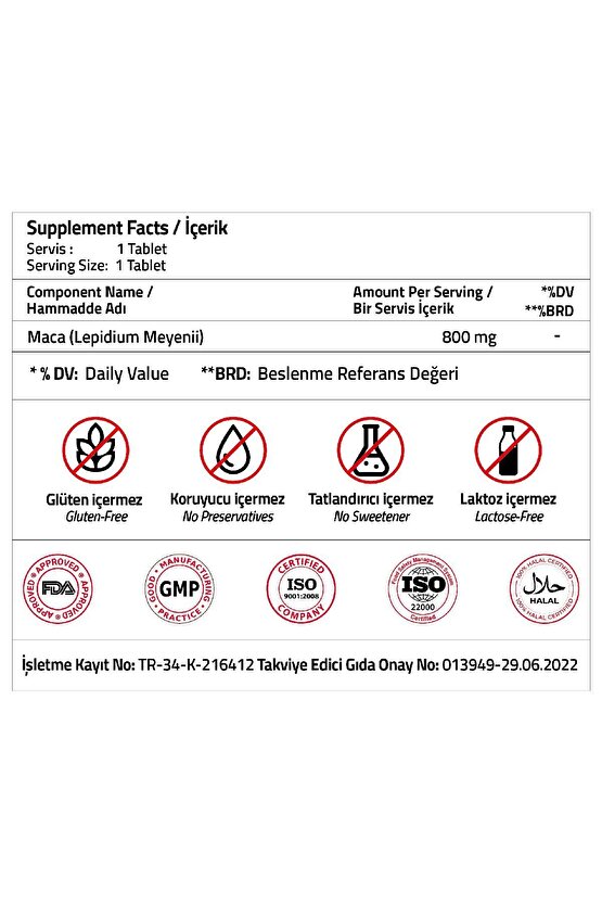 Maca 800 Mg 30 Tablets