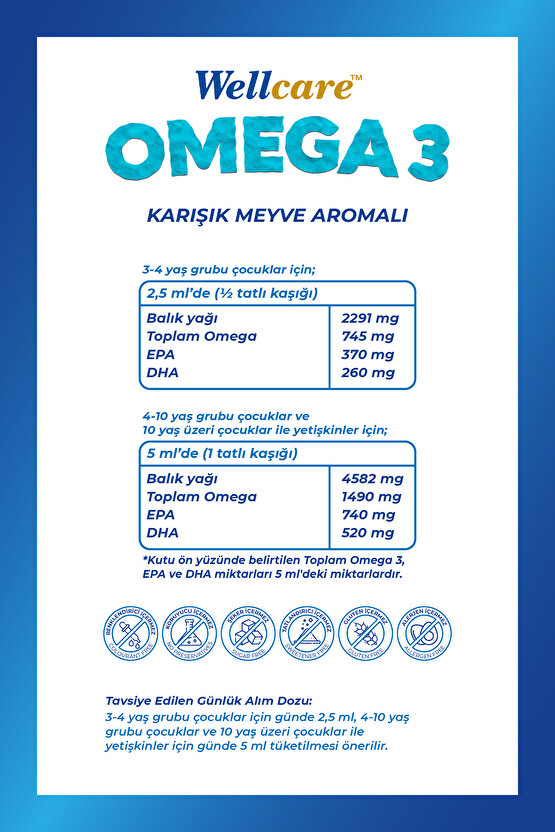 Omega 3 Karışık Meyve Aromalı Balık Yağı - 150 ML
