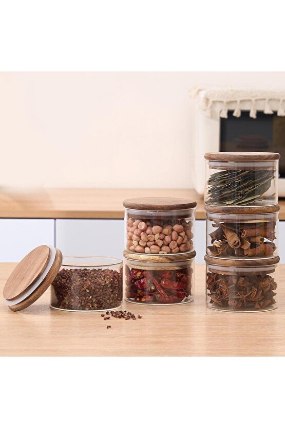 AKASYA BOROSİLİKAT 6 PARÇA YUVARLAK CAM KAVANOZKASE 300ML