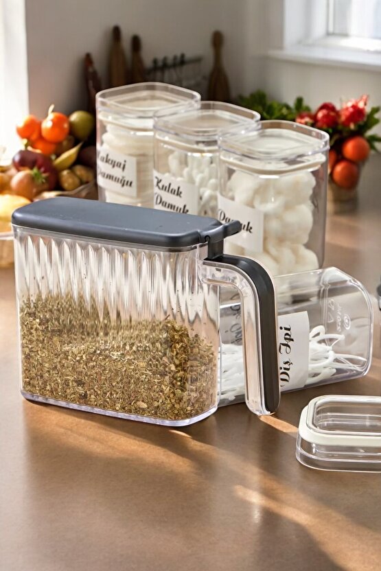 12li Standlı Kendinden Yapışkanlı Kapaklı Kaşıklı Baharatlık Takımı Ve 4lü Şeffaf Kapaklı Banyo Seti