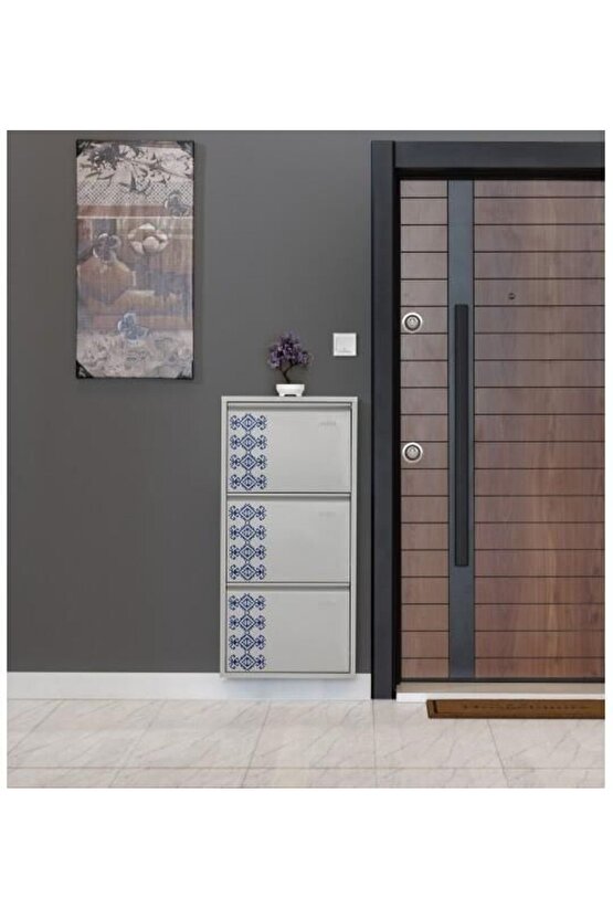 3’lü Metal Ayakkabılık (Gri-Kilim) | Ev ve Ofisler İçin Uygun Seçim