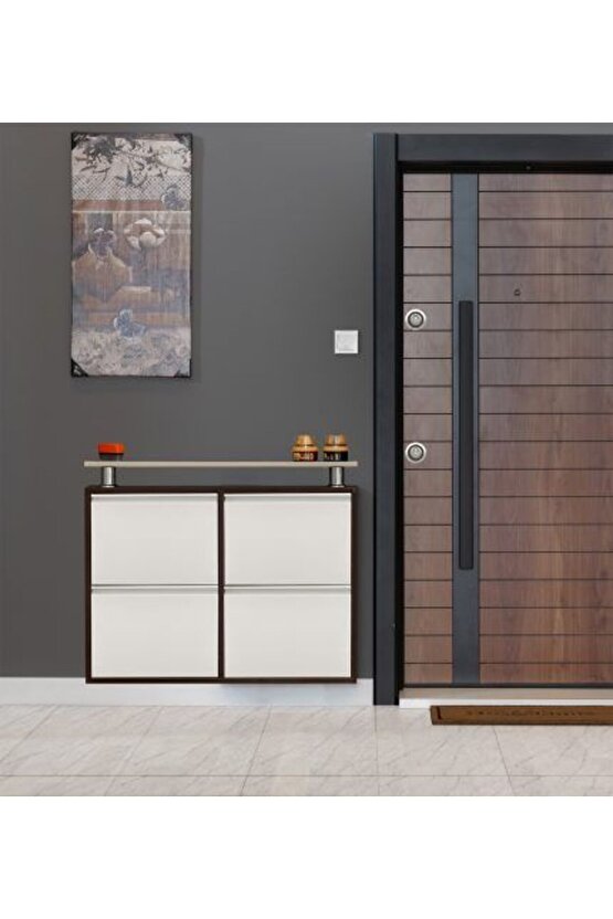 2+2 Metal Ayakkabılık (Kahve-Krem) | Günlük Kullanım İçin İdeal