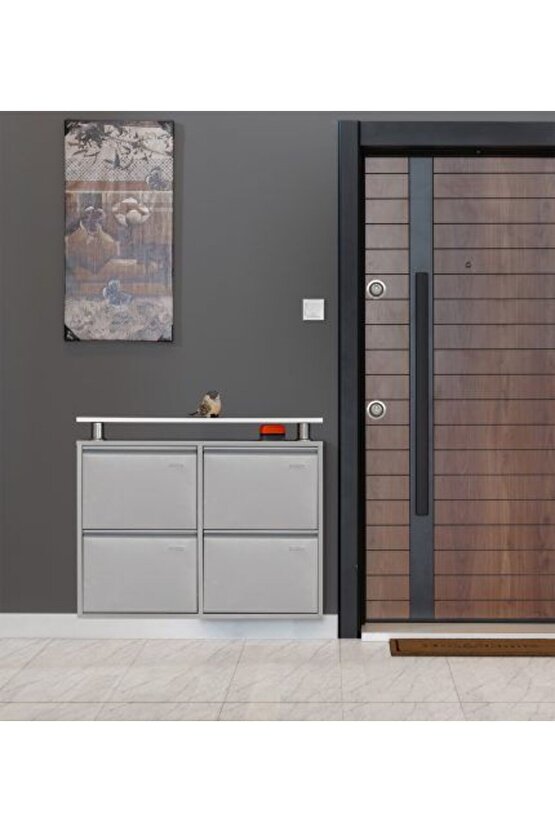 2+2 Metal Ayakkabılık (Gri) | Kolay Kurulum, Dayanıklı Yapı