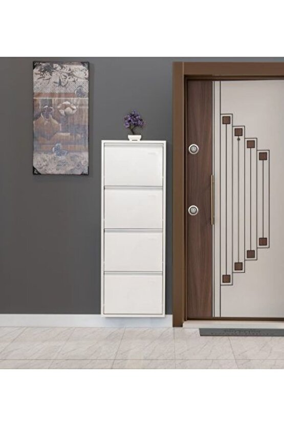 4’lü Metal Ayakkabılık (Beyaz) | Dar Alanlar İçin Akıllı Çözüm