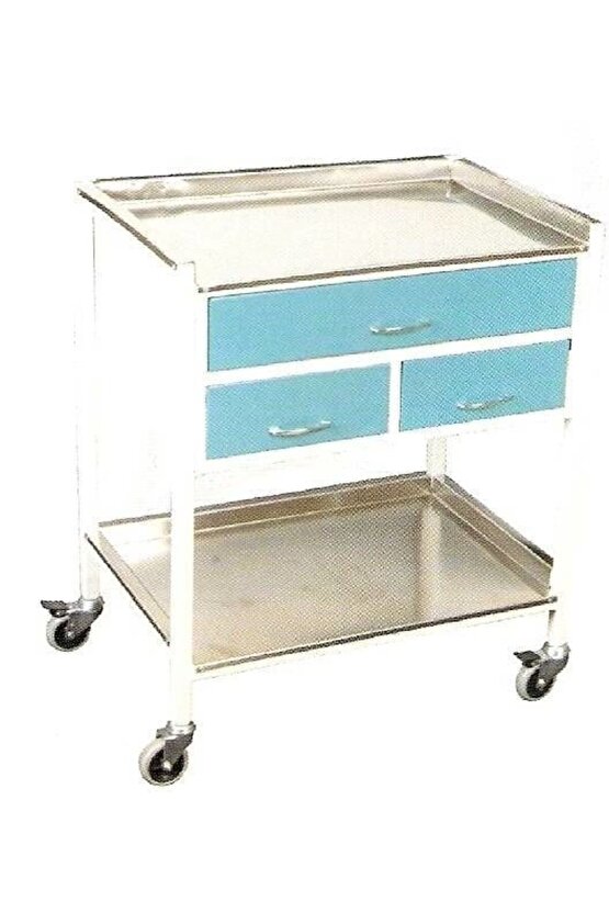 Alt Üst Paslanmaz 3 Çekmeceli Cihaz Masası