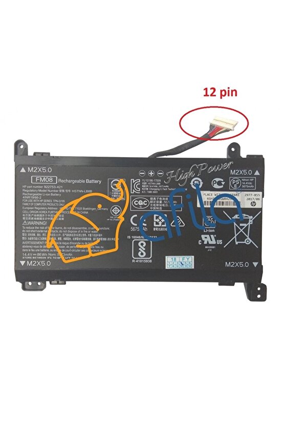 Hp Omen HSTNN-LB8A, HSTNN-LB8B, TPN-Q195 Notebook Bataryası - Pili Ver.1 (12pin)
