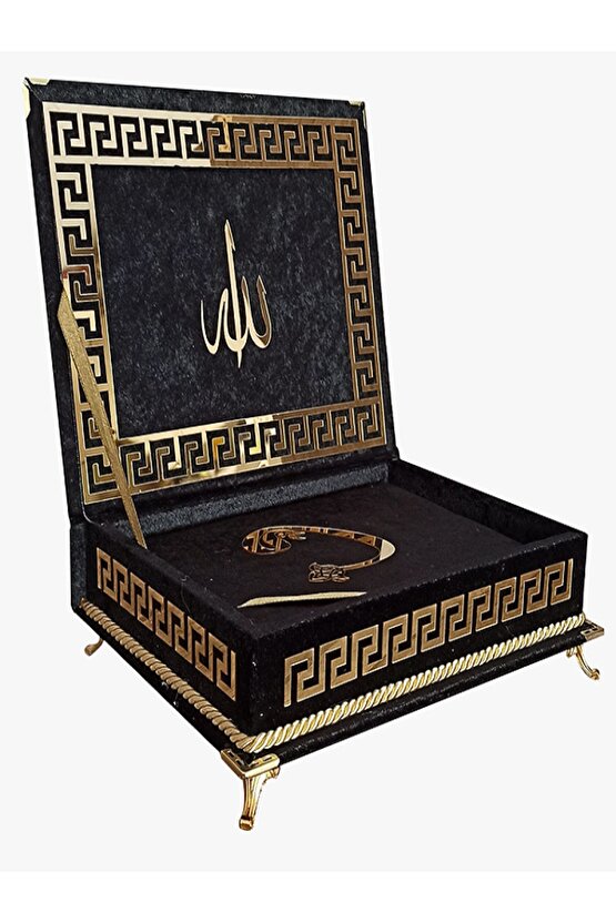 Ayaklı Plaket Kadife Kaplı Kuranı Kerim Orta Boy