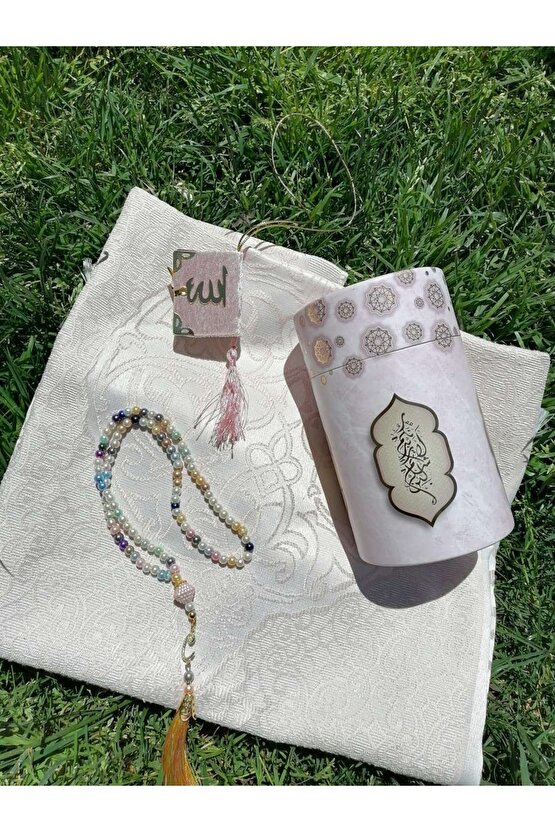 Çeyizlik Bohça Hediyesi Seccade Seti, Mermer Desen Kutu &seccade & Zikir Tesbihi