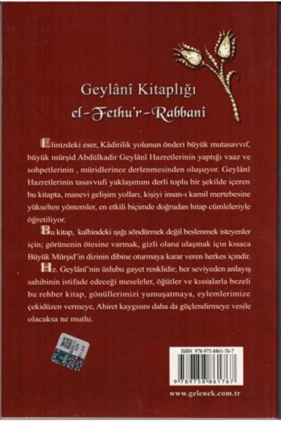 El-fethur Rabbani Alemlerin Anahtarı Abdulkadir Geylani Sohbetler, Karton Kapak, Gelenek