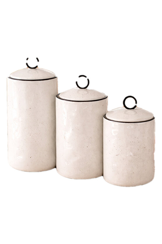 Porselen 3’lü Baharat Kavanozu Seti – Kapaklı, 3 Farklı Boy, Minimal Tasarım