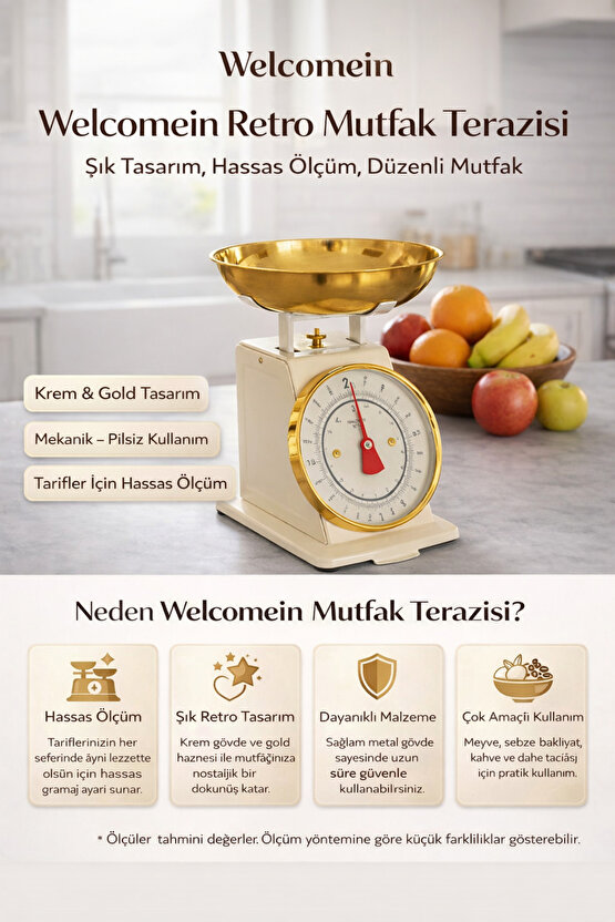 Vintage Tasarım Analog Mutfak Terazisi 5 kg Kapasiteli Pirinç Kaseli Pembe Gold