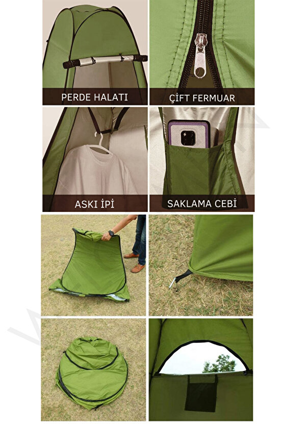 Otomatik Portatif Kamp&Plaj Duş Giyinme ve Tuvalet Çadırı 120 X 120 X 190 Cm