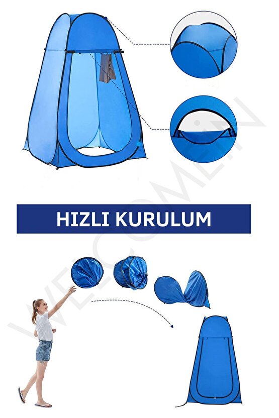 Otomatik Portatif Kamp&Plaj Duş Giyinme ve Tuvalet Çadırı 120 X 120 X 190 Cm