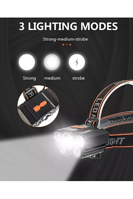 X- Riko 150w Ultra Güçlü Led Şarjlı 5 Led 5x Cree Led Kafa Feneri Avcı Feneri Balıkçı Kamp Feneri