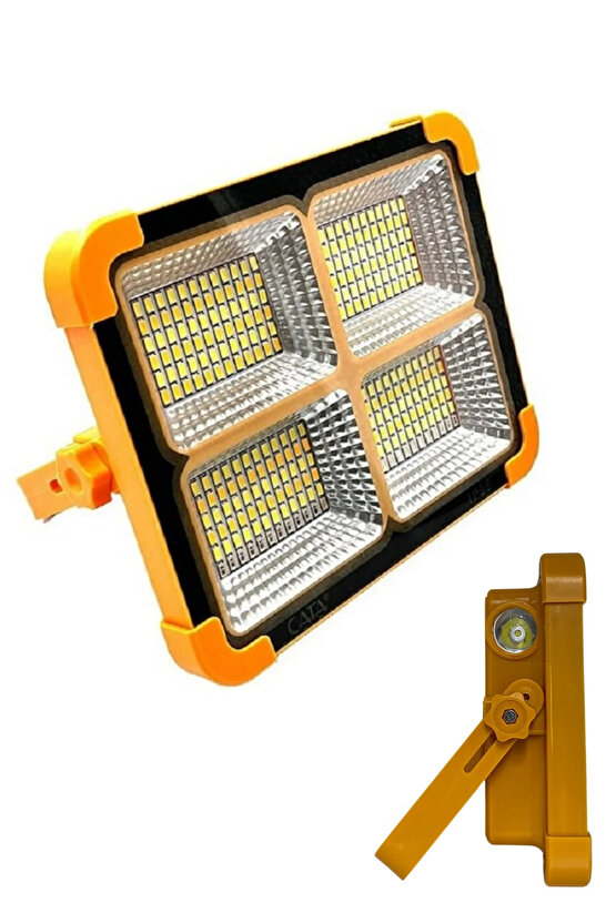 Güneş Enerjili Şarjlı Solar Led Projektör Taşınabilir Sarı Beyaz Ve Çakar Işık Lamba El Fenerli