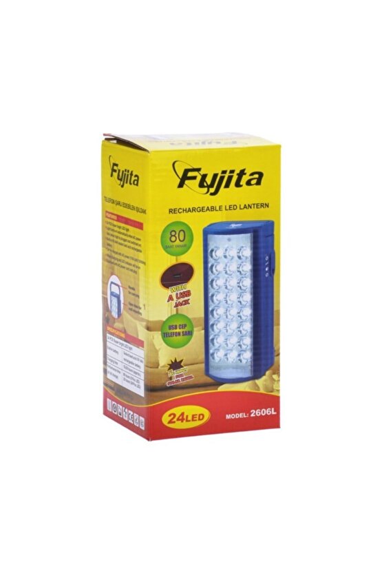 Işıldak 24 Led 80 Saat Akülü Şarjlı Işıldak Usb Şarj Çıkışlı Kulplu Smd Akülü Işıldak 2606l